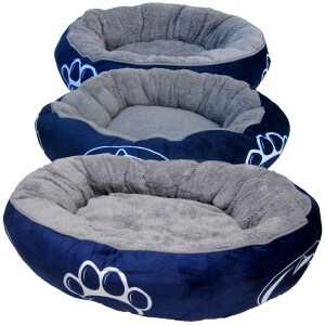 medium, large, and extra large plush pet beds with Penn State Athletic Logos and paw prints